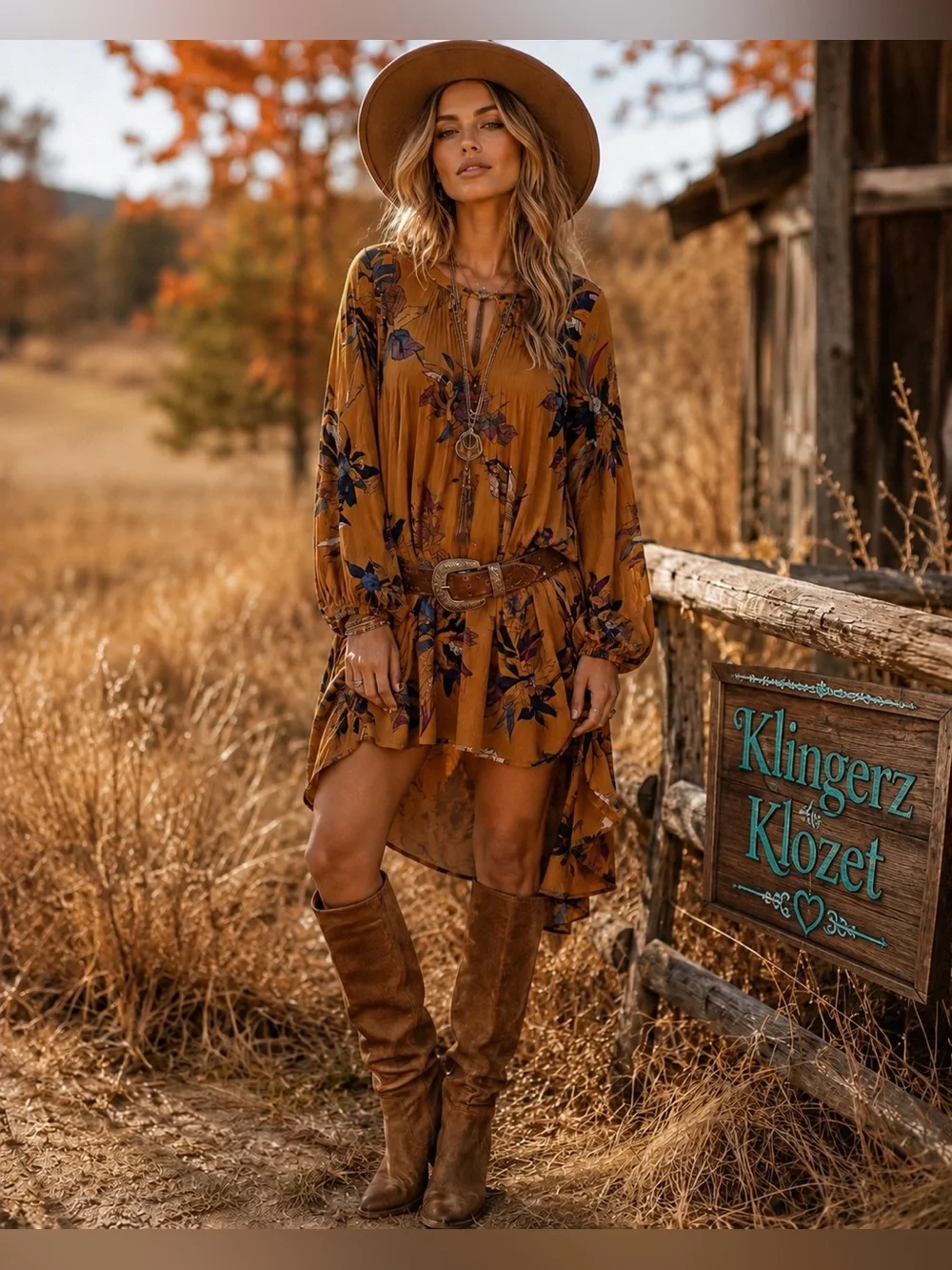 Free People Floral Boho Tunic Dress | Mustard | Size M